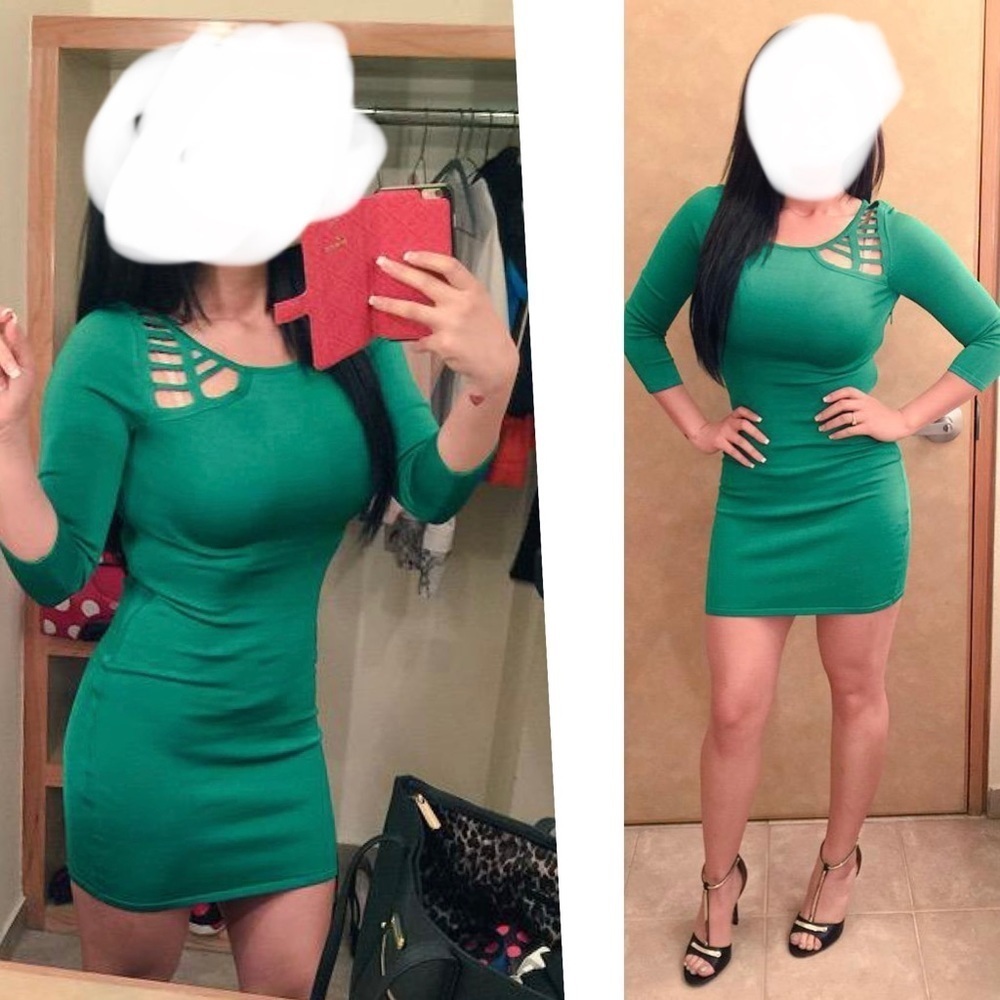 Bebe green caged cutout stretch bandage dress Sz M